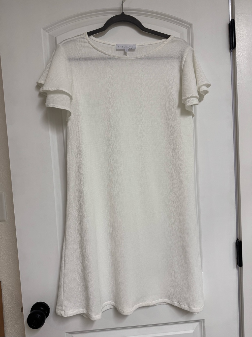 C’Est La Vie White Flutter Sleeve Midi Shift Dress